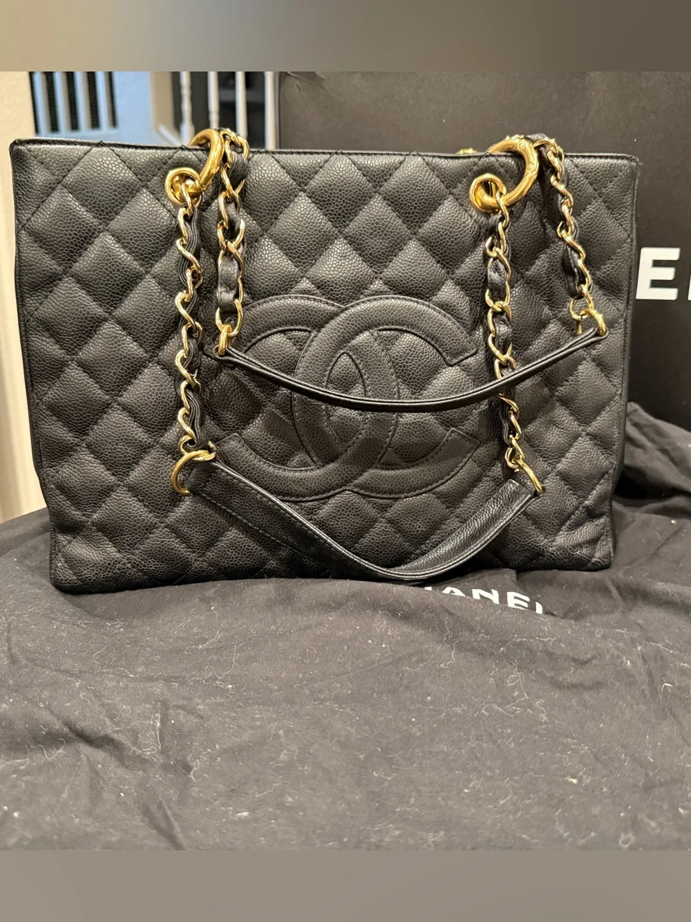 Authentic Chanel GST Grand Shopping Tote Black Caviar Gold Hardware +Entrupy EUC - Picture 5 of 16